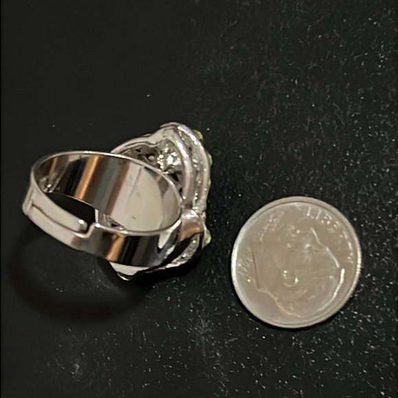 Vintage Silver Floral Ring with A&B Green and Yellow Crystals Accents - Picture 9 of 9